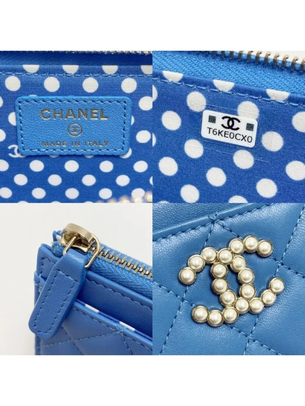 Chanel Quilted Faux Pearl Card Case Ap3836 Blue Coco Mark Lambskin Coin